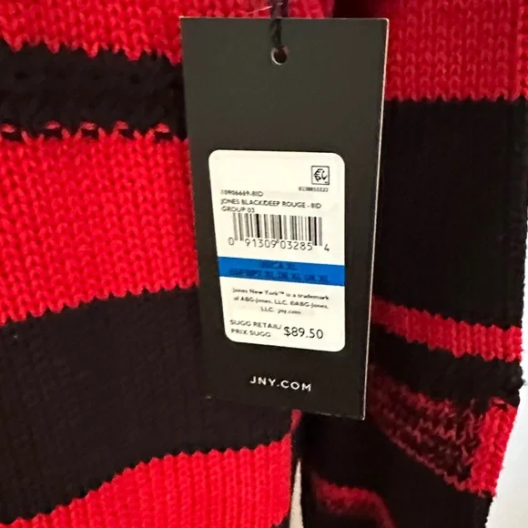 Jones New York Black and Red Striped Knit Pullover - Picture 2 of 3